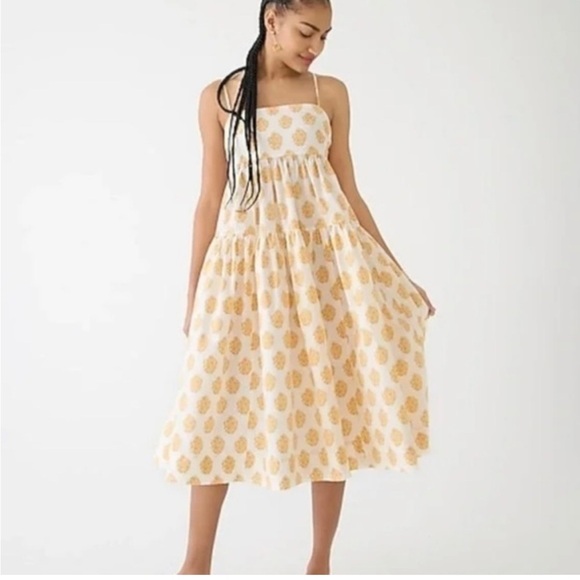 J. Crew Dresses & Skirts - J.Crew Cottagecore Tiered Midi Dress Tie Back Floral Yellow White NWT Size 6